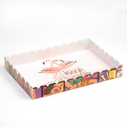 Коробка для печенья и пряников 220х150х30. Пара фламинго