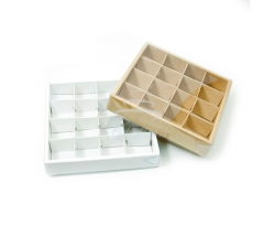 Упаковка для 16 конфет с прозрачной крышкой (Белая)