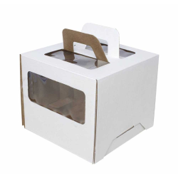 Коробка для тортов,  с окном, с ручками белые. Размер: 260*260*280