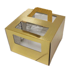 Короба для торта «Микрогофрокартон», 260*260*200 с окном и ручками. Золотая