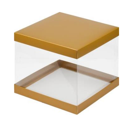 Короба для торта «с прозрачными стенками», 300*300*280 золотая 