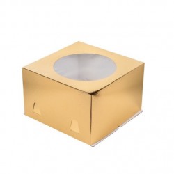 Короба для тортов «Хром Эрзац» с окном золото. Размер: 300*300*190
