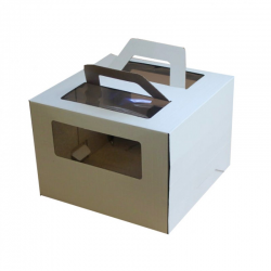 Коробка для тортов,  с окном, с ручками белые. Размер: 240*240*200