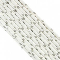 Трубочки бумажные Белая с серебряными звездами 200*6 мм, 20 шт