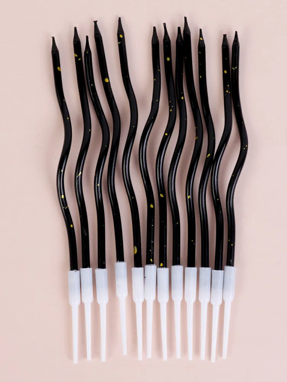 Свечи для торта, Серпантин. Черный с блестками 12 шт