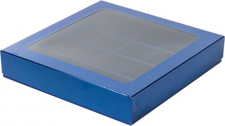 Коробка для 16 конфет 190*190*30 мм. Цвет: синий