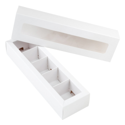 Коробка с обечайкой для 5 конфет с окном 21*5*3 см, Белая