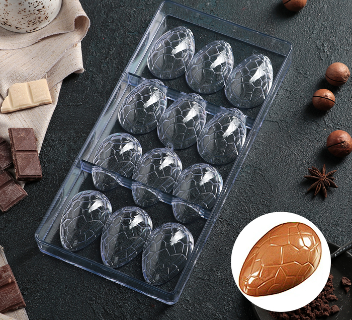 Форма для шоколада 27,5×13,5 см "Шоколадное яйцо", 12 ячеек