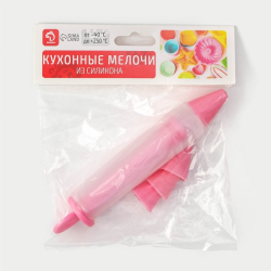 Шприц кондитерский «Фобос», 4 насадки, 15×2,5×2,5 см, цвет розовый