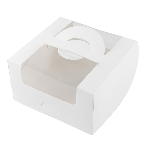 Коробка для бенто-торта с ручками с окном 140х140х80 мм	