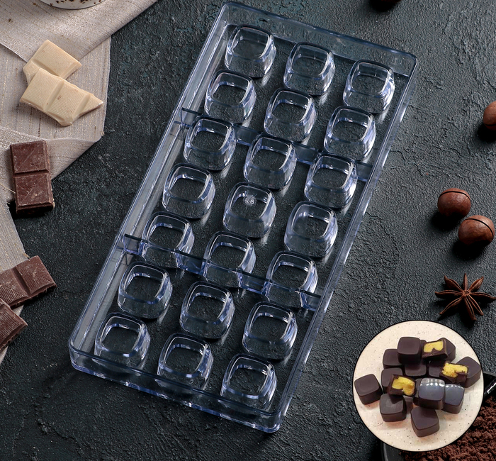 Форма для конфет. Форма для конфет поликарбонатная 21 ячейка. Форма для шоколада «сердца», 28×14 см, 21 ячейка. Поликарбонатная форма для шоколада stampi 20-do19. Форма для шоколада "куб", 21 ячейка.