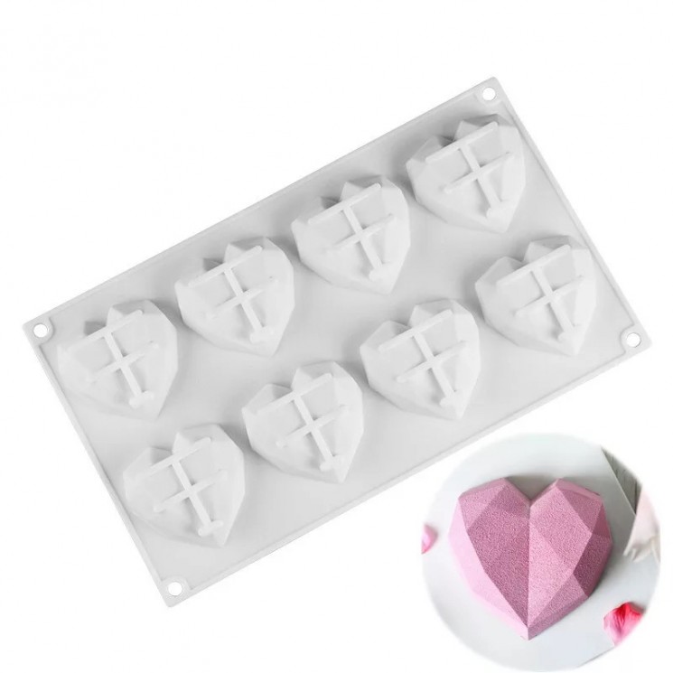 Форма для муссовых десертов Сердце оригами 8 ячеек