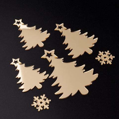 Топпер без шпажки "Набор ёлочки со снежинками", золотой 6 шт